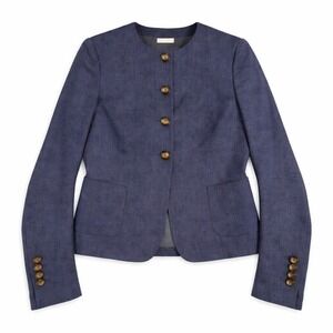 PAUW Amsterdam Collarless Blazer – Size 1 Navy Wool Linen Silk